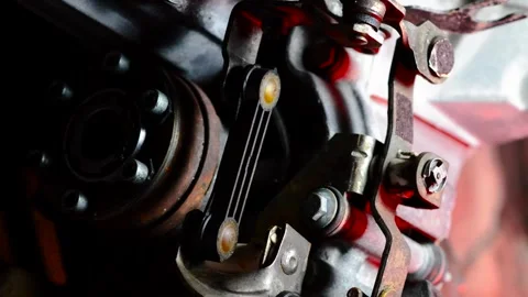 Old gear shift box for a front-wheel drive car, example Video stock 337663228