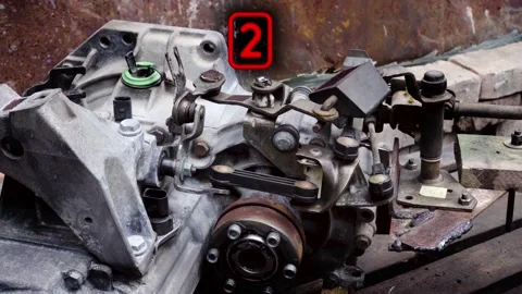Old gear shift box for a front-wheel drive car example Video stock 337664835