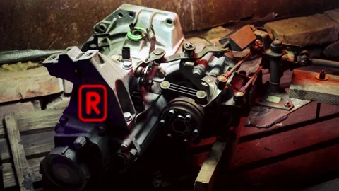 Old gear shift box for a front-wheel drive car example Video stock 337665062