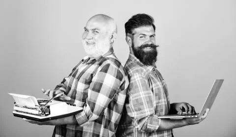 Old generation. Digital technologies. Battle of technologies. Master new Stock Photos