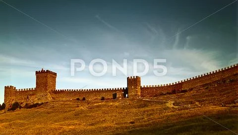 Old genoese stroghold on the crimean hills Stock Photos