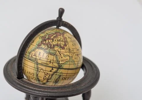 Old geographic globe. World maps, Science, education, travel, vintage backgro Stock Photos