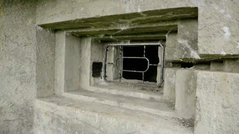 Old German Bunker Window in Weathered Concrete Stock Footage 346036704