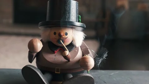 Old German smoking nutcracker antique smoking incense from a pipe Stock Footage 181035965