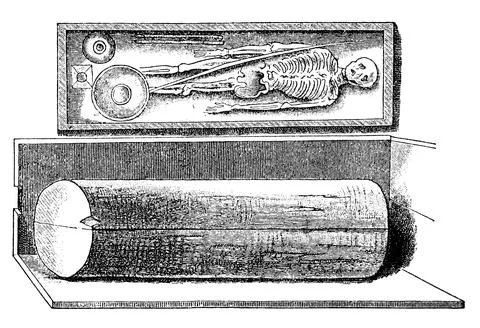 Old Germanic burial tree coffin from the early medieval cemetery of Oberflacht Stock Illustration