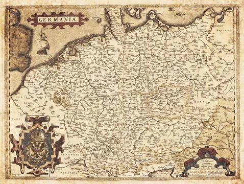 Old Germany Map (1570)  Germania Antique Map Stock Illustration