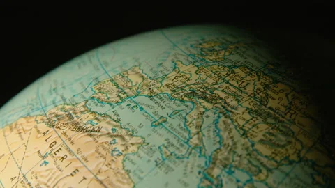 An old globe in space. The camera flies over Europe Stock Footage 145759164