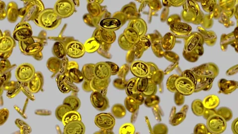 Old gold falling coins isolated on abstract background Chinese 50 cent coin Vídeos de archivo 334028613