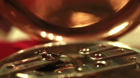 Old golden clock mechanism working, closeup shot with soft focus Stock Footage 34686462