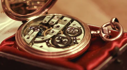 Old golden clock mechanism working, closeup shot with soft focus Stock Footage 34688018