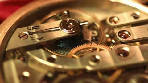 Old golden clock mechanism working, closeup shot with soft focus Stock Footage 34688075