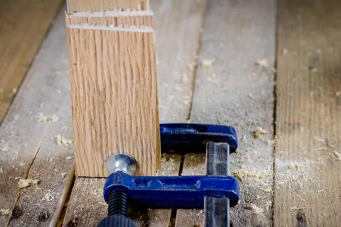 Old good carpentry, tools drill bit. Wooden carpentry table and old good carp Stock Photos