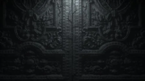 Old gothic stone door to hell with patterns. 3d render Stock Photos