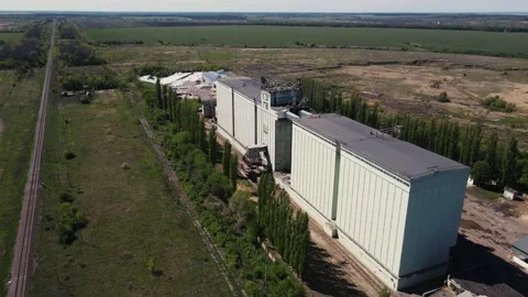 Old grain elevator. aerial shooting Stock Footage 165216877