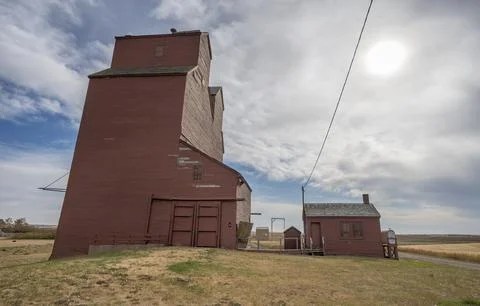 Old Grain Elevator on the Prairie at Rowley Stock Photos