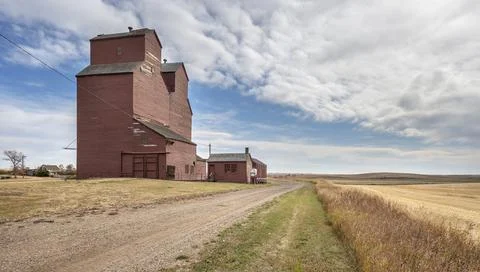 Old Grain Elevator on the Prairie at Rowley Stock Photos