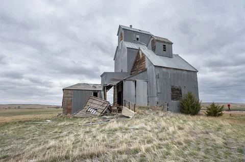 Old Grain Elevator Ruins in the Ghost Town of Cottonwood Stock Photos