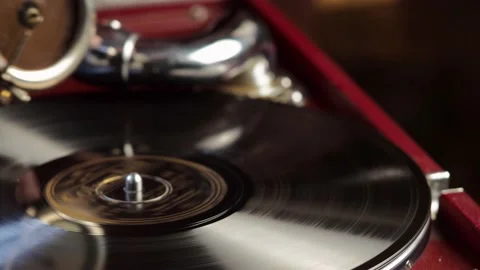 Old gramophone close-up. Outdated equipment. Stock Footage 165661922