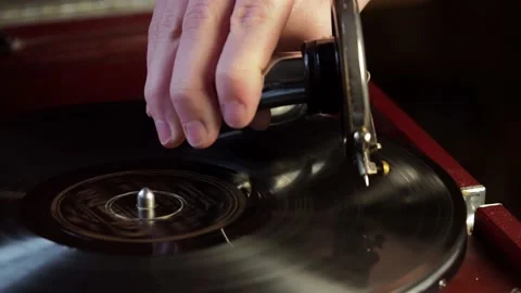 Old gramophone close-up. Outdated equipment. Stock Footage 165661940