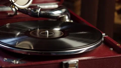 Old gramophone close-up. Outdated equipment. Stock Footage 165661968