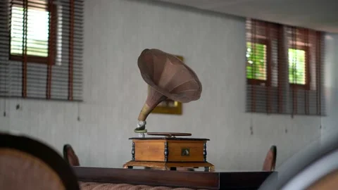 Old gramophone in a modern bar Stock Footage 157449093