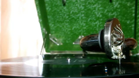 Old gramophone playing dark plate Stock Footage 60612596