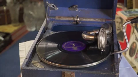 An old gramophone playing Stock Footage 329474595