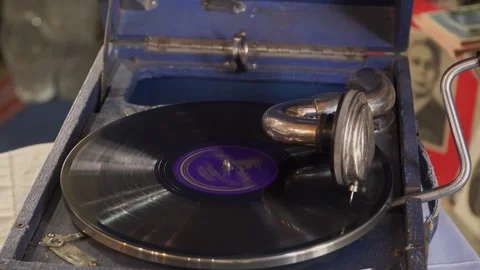 An old gramophone playing Stock Footage 329474615