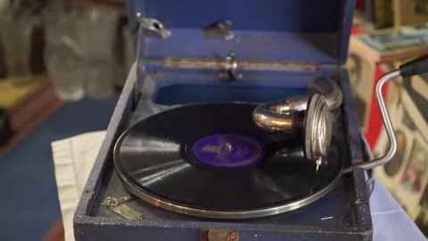 An old gramophone playing Stock Footage 329474626