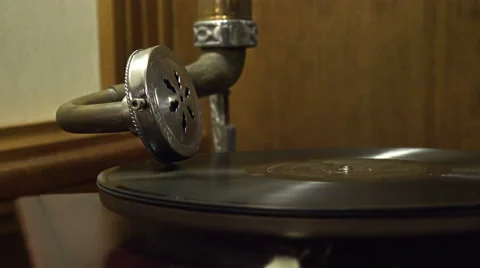 Old Gramophone, playing a record, close up Stock Footage 63456417