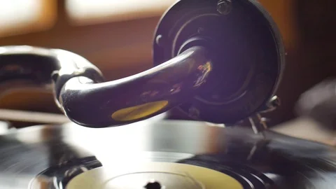 Old Gramophone, playing a record, close up Loop-able styled Vintage Video Stock Footage 71519001