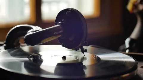 Old Gramophone, playing a record, close up Loop-able Vintage Video Video stock 72551072