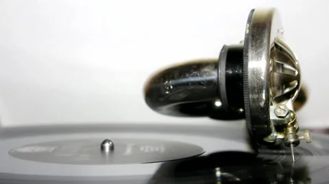 Old gramophone playing record closeup Stock Footage 60612709