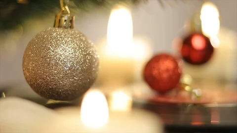 An old gramophone playing under a decorated Christmas tree Stock Footage 96007777