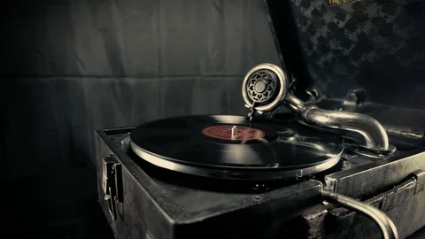 Old gramophone playing vinyl disc, closeup.4K, 60 fps Stock Footage 125022044