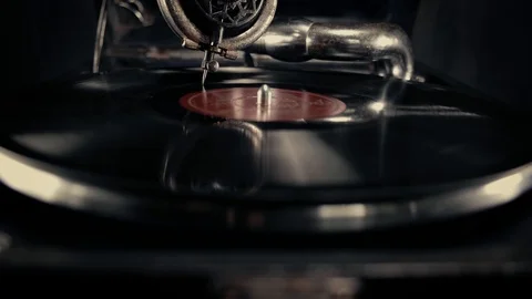 Old gramophone playing vinyl disc, closeup.4K, 60 fps Stock Footage 125022071