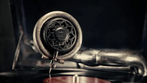 Old gramophone playing vinyl disc, closeup.4K, 60 fps Stock Footage 125022072