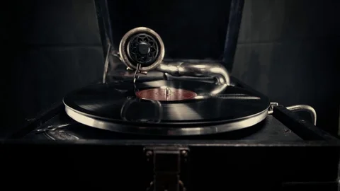 Old gramophone playing vinyl disc, closeup.4K, 60 fps Stock Footage 125022133