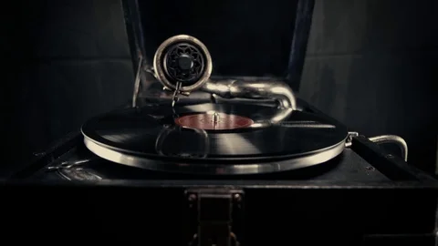 Old gramophone playing vinyl disc, closeup.4K, 60 fps Stock Footage 125022153