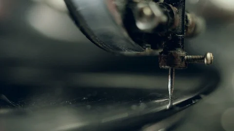 Old gramophone video, close up, macro shot Stock Footage 95770614