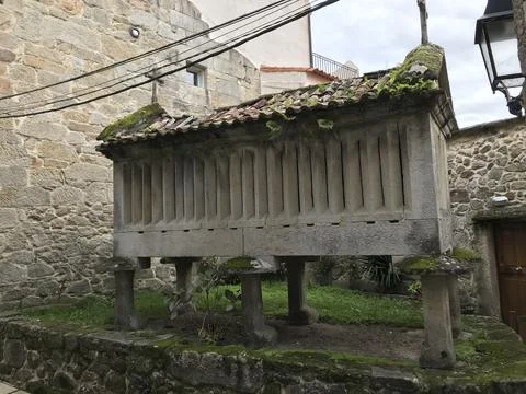 Old granaries found in combarro Stock Photos