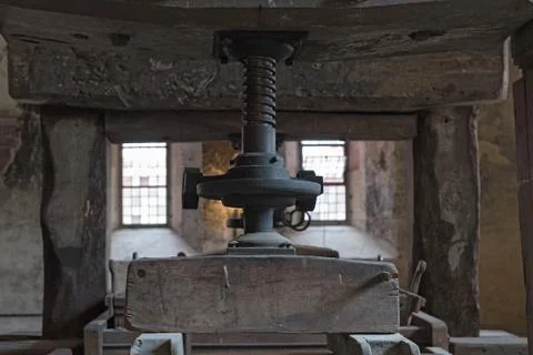 Old grape press in the eberbach monastery near eltville germany Stock Photos