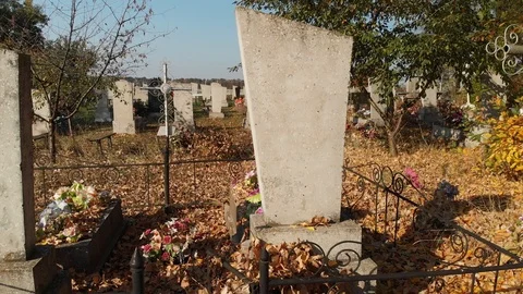 Old Graves in a Cemetery Stock Footage 123535698