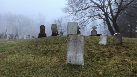 Old Gravestones on Short Hill in Small Cemetery Stock Footage 101308905