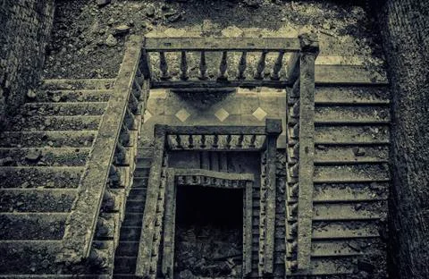 Old gray staircase architecture Stock Photos
