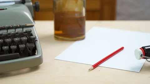 Old gray typewriter and blank paper Stock Footage 113013565