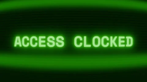 Old green CRT screen showing text ACCESS BLOCKED appearing in random glitch and 動画素材 318280179