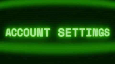 Old green CRT screen showing text ACCOUNT SETTINGS appearing in random glitch Stock Footage 318280344