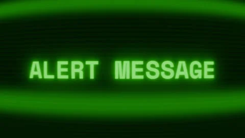 Old green CRT screen showing text ALERT MESSAGE appearing in random glitch and Stock Footage 318280591