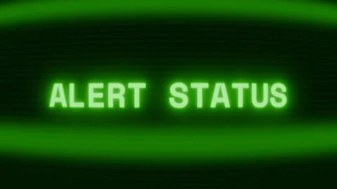 Old green CRT screen showing text ALERT STATUS appearing in random glitch and Stock Footage 318280661
